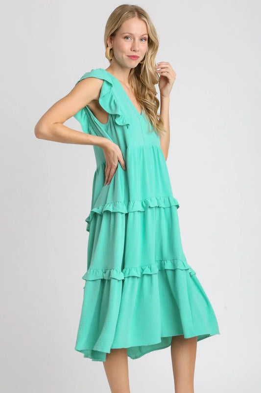 Image of Umgee Full Size Ruffle Tiered Cap Sleeve Midi Dress Plus Size | Queeble.shop