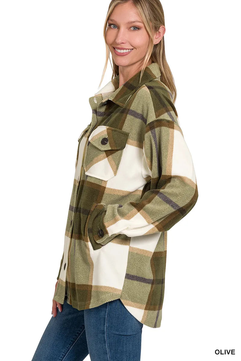 Image of Zenana Oversized Plaid Fleece Shacket | Queeble.shop