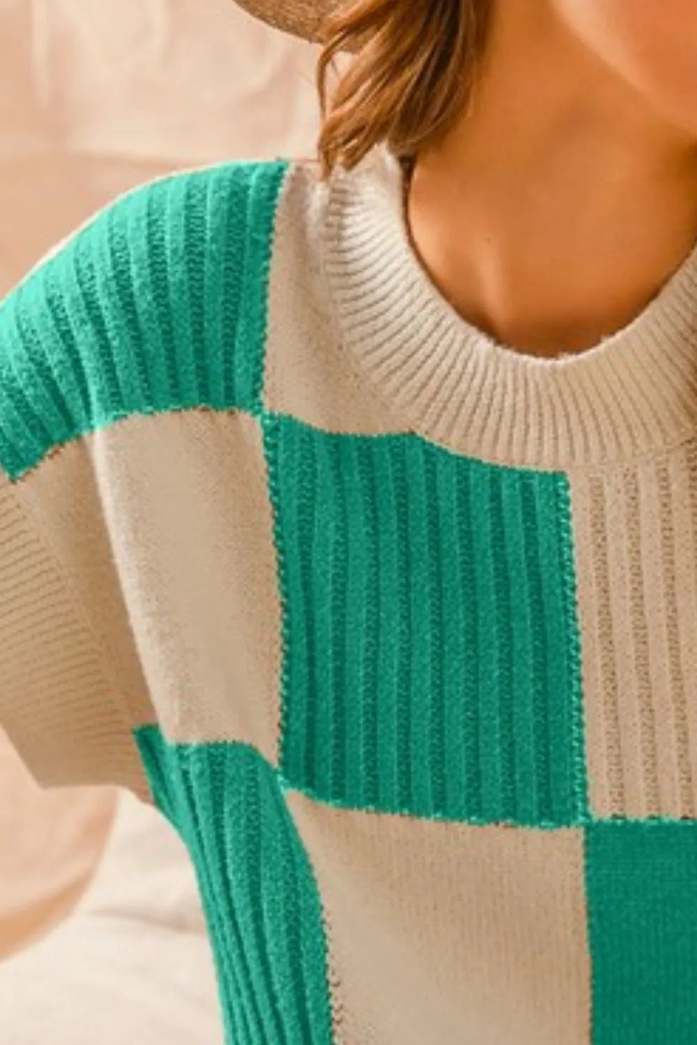 Image of SO ME Check Plaid Casual Sweater Top | Queeble.shop