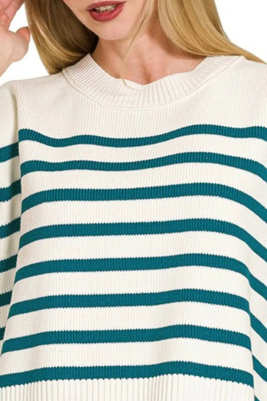 Image of Zenana Oversized Crew Neck Stripe Sweater Vest | Queeble.shop