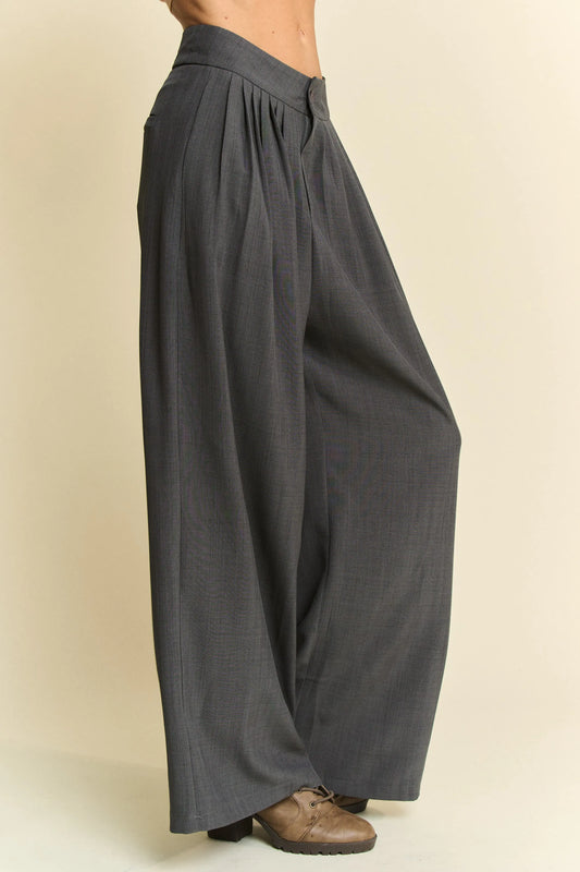 Image of Davi & Dani Solid Back Pocket Shirring Detail Wide Leg Pants | Queeble.shop
