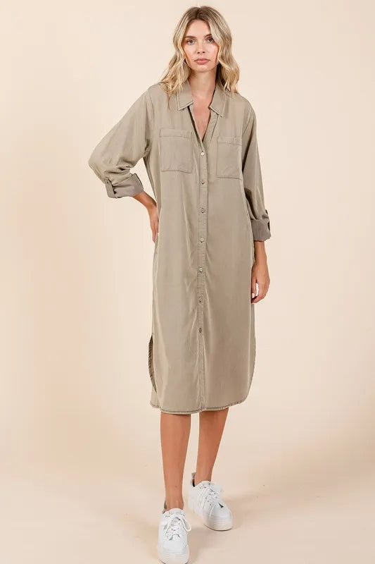 Image of Mittoshop Button Down Long Sleeve Shirt Dress | Queeble.shop