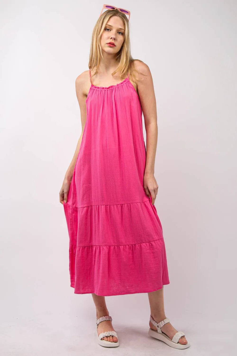 Image of VERY J Ruffled A-Line Midi Cami Dress | Queeble.shop