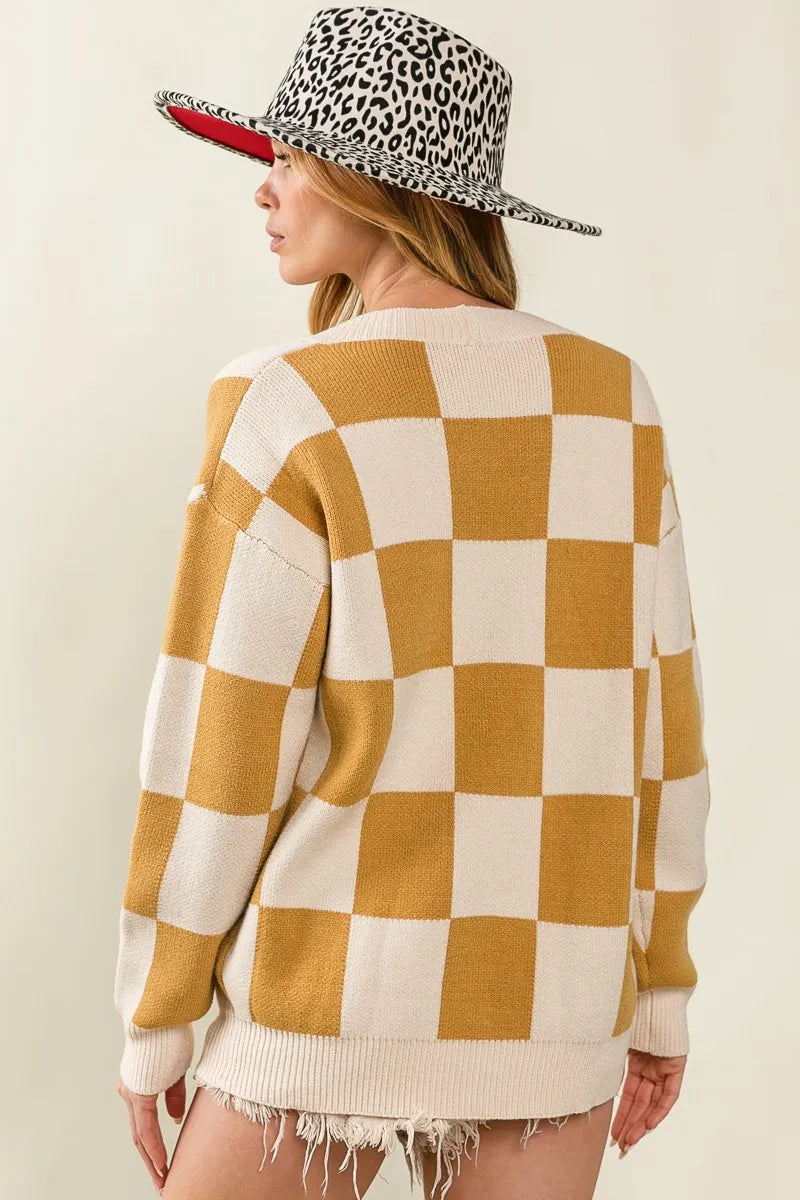 Image of BiBi Checked V-neck Cardigan | Queeble.shop