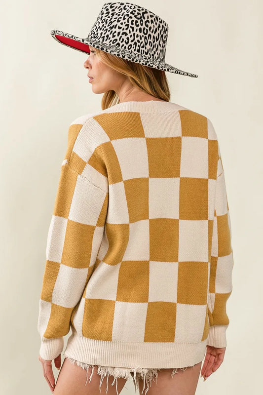 Image of BiBi Checked V-neck Cardigan | Queeble.shop