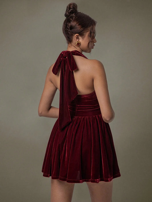 Image of Velvet Halter Skater Dress | Queeble.shop