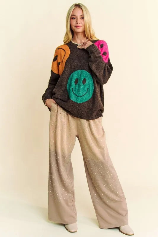 Image of Davi & Dani Rhinestone Drawstring Wide Leg Pants | Queeble.shop