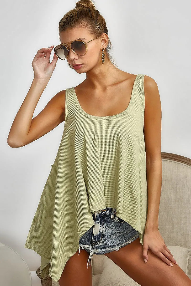 Image of BiBi High and Low Flare Knit Tank Top | Queeble.shop