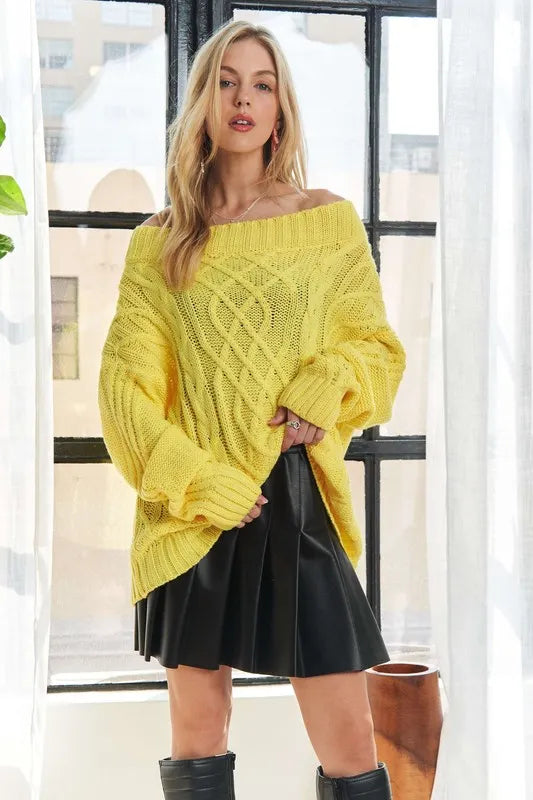 Image of ADORA Cable Knit Off Shoulder Sweater | Queeble.shop