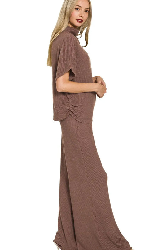 Image of Zenana Sweater Mock Neck Top & Long Pants Set | Queeble.shop