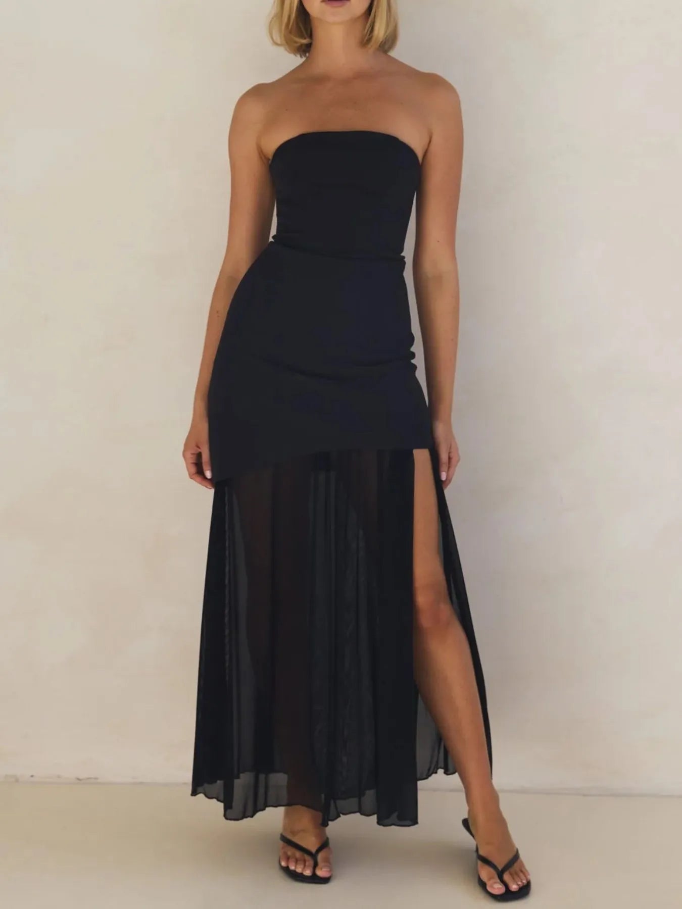 Image of Layered Slit Tube Maxi Dress | Queeble.shop