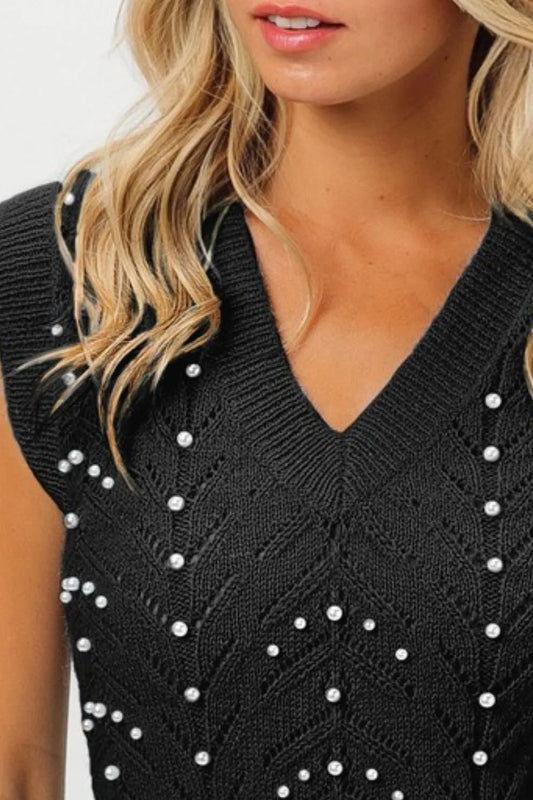 Image of BiBi Chevron Pointelle Pearl Knit Top | Queeble.shop