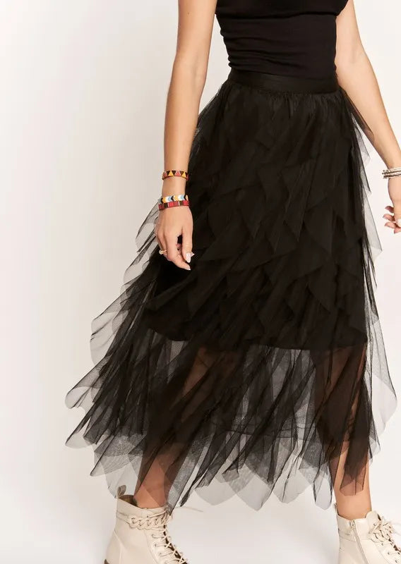 Image of ADORA Ruffled Elastic Waist Midi Skirt | Queeble.shop