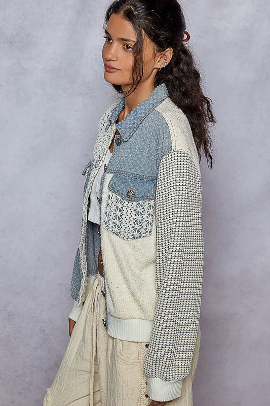 Image of POL Lace Details Button Up Jacket with Chest Pockets | Queeble.shop