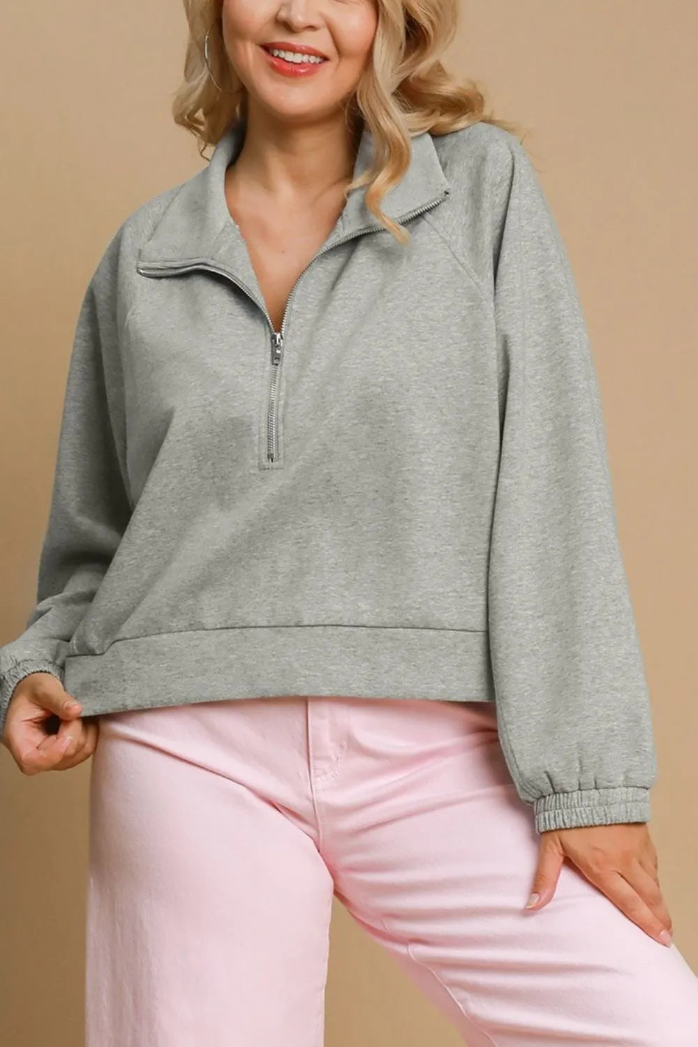 Image of Umgee Full Size Half Zip Cropped Sweatshirt Plus Size | Queeble.shop