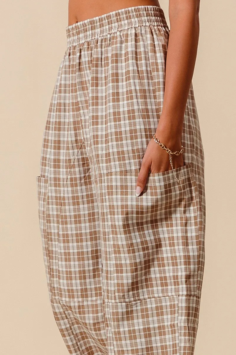 Image of SO ME Check Plaid Wide Leg Pants with Big Patch Pockets | Queeble.shop