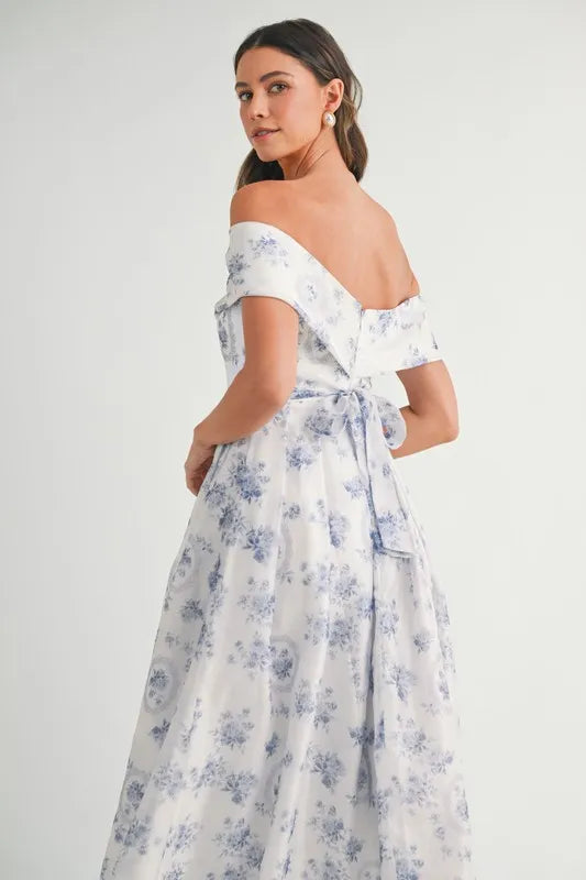 Image of MABLE Floral Printed Off Shoulder Maxi Dress | Queeble.shop