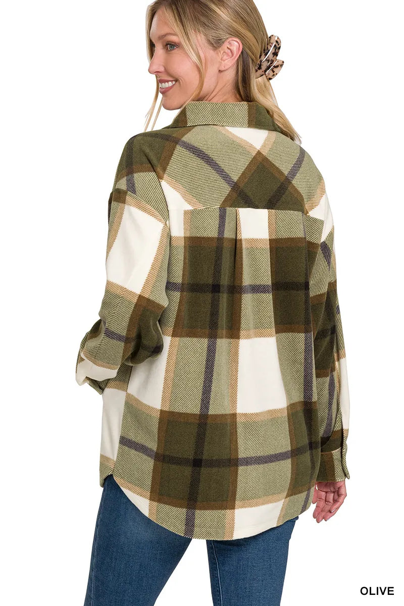 Image of Zenana Oversized Plaid Fleece Shacket | Queeble.shop