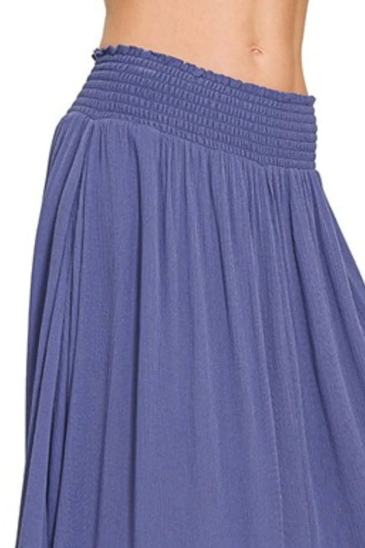 Image of Zenana Woven Crinkle Smocked Waist Maxi Skirt W Pockets | Queeble.shop