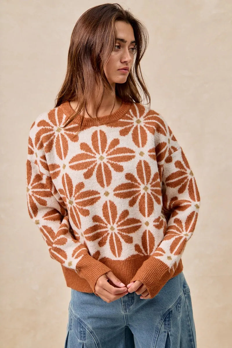 Image of BiBi Flower Pattern Long Sleeve Sweater | Queeble.shop
