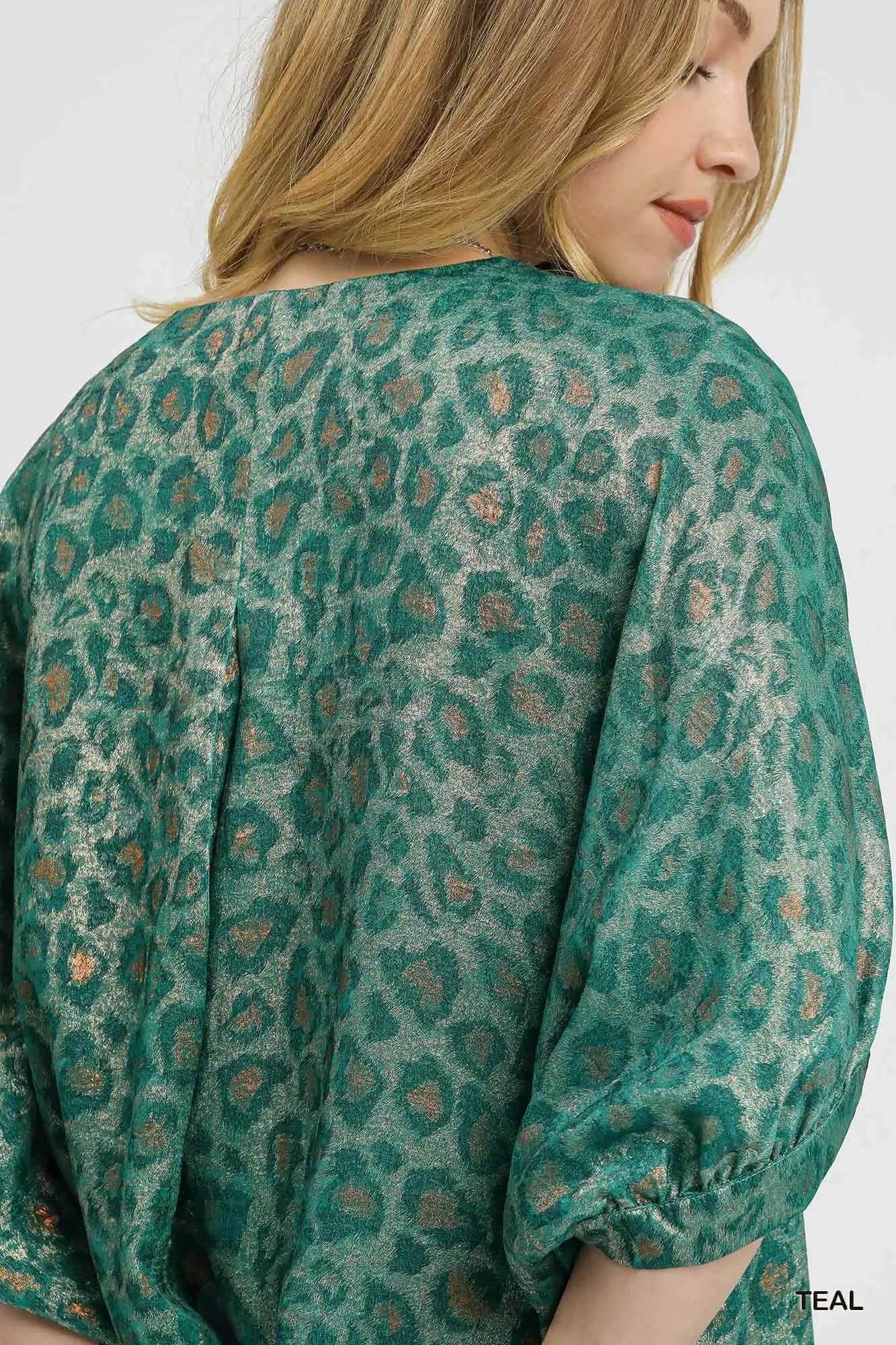 Image of Umgee Metallic Leopard Print V-Neck Kimono Dress | Queeble.shop