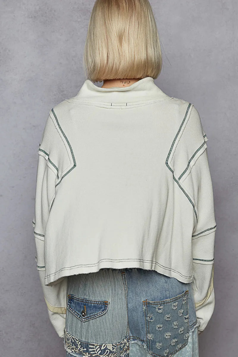 Image of POL Contrast Stitching Zip Front Sweatshirt | Queeble.shop