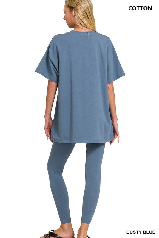 Image of Zenana Cotton Round Neck Top & Legging Set | Queeble.shop