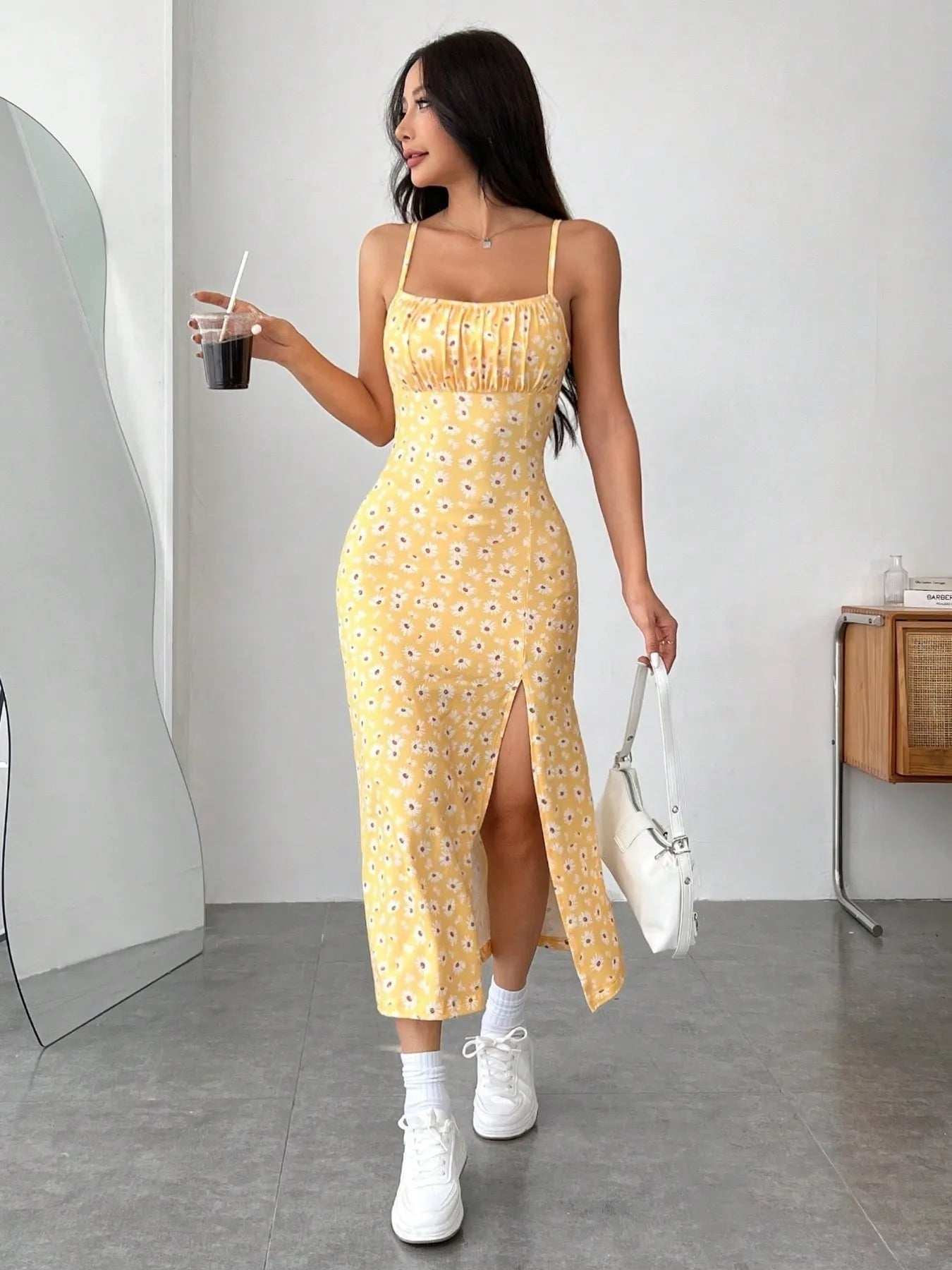Image of Slit Bodice Midi Cami Dress | Queeble.shop
