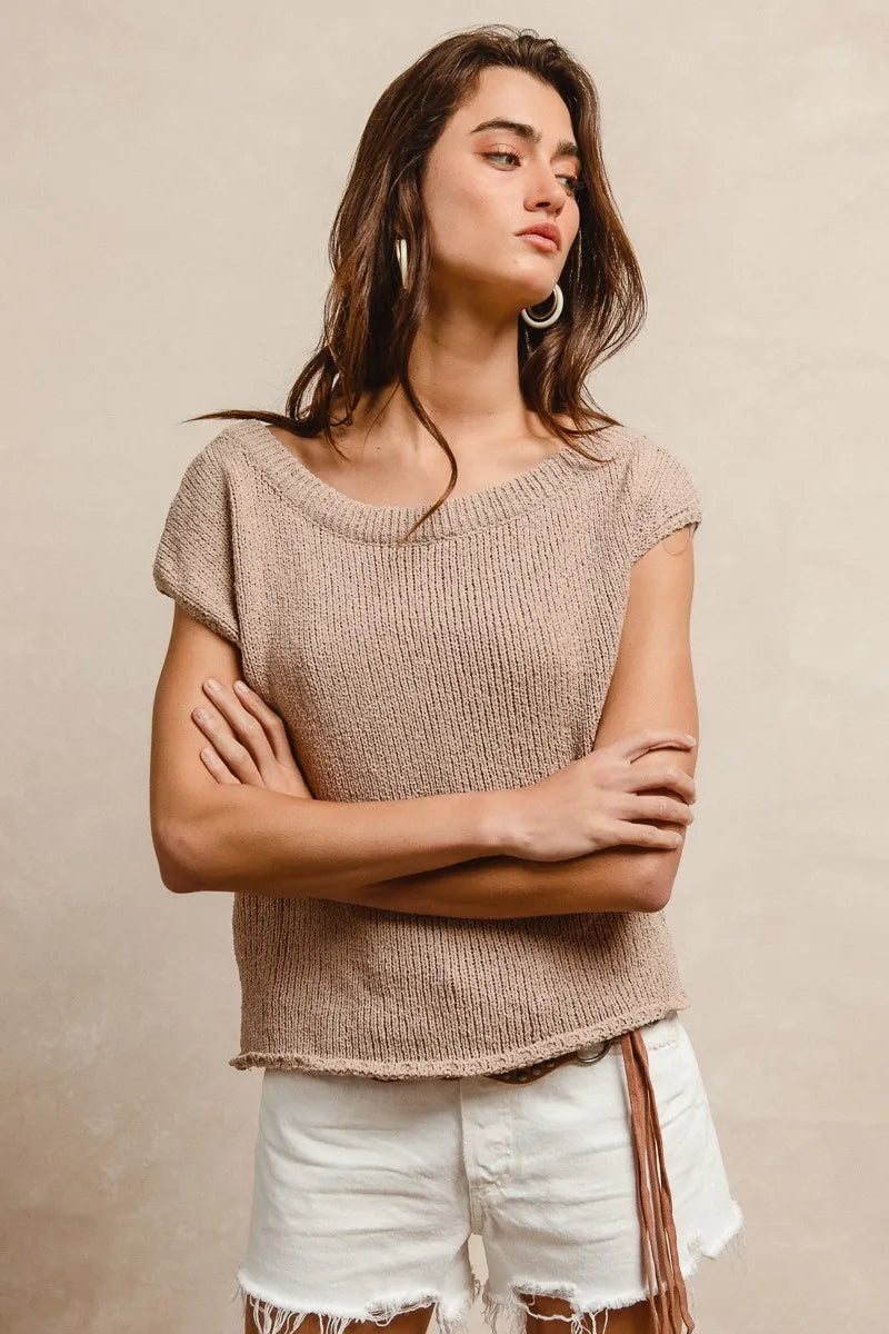 Image of BiBi One Side Off Shoulder Knit Top | Queeble.shop