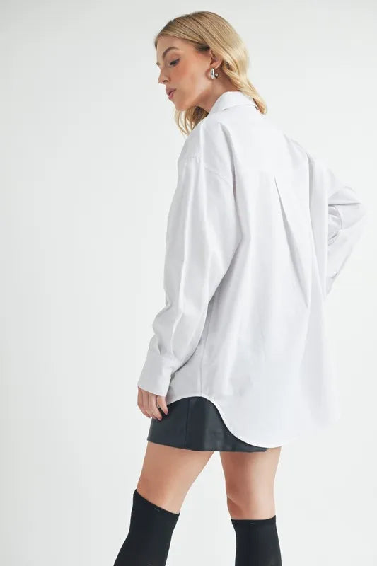 Image of Aemi + Co High-Low Collared Neck Drop Shoulder Shirt | Queeble.shop