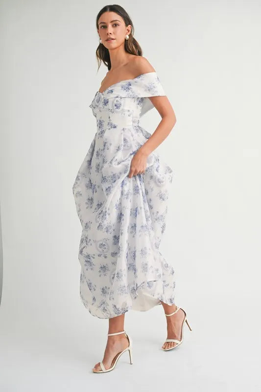 Image of MABLE Floral Printed Off Shoulder Maxi Dress | Queeble.shop