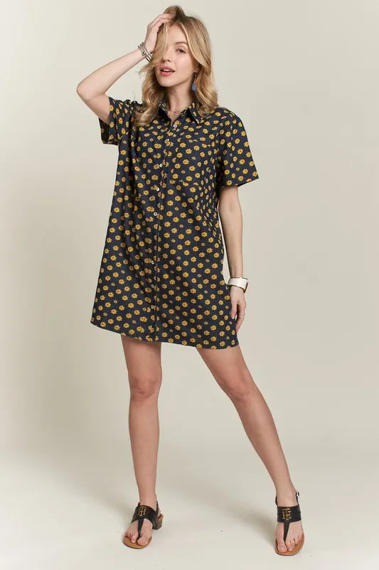 Image of ADORA Floral Button-Up Mini Denim Dress | Queeble.shop