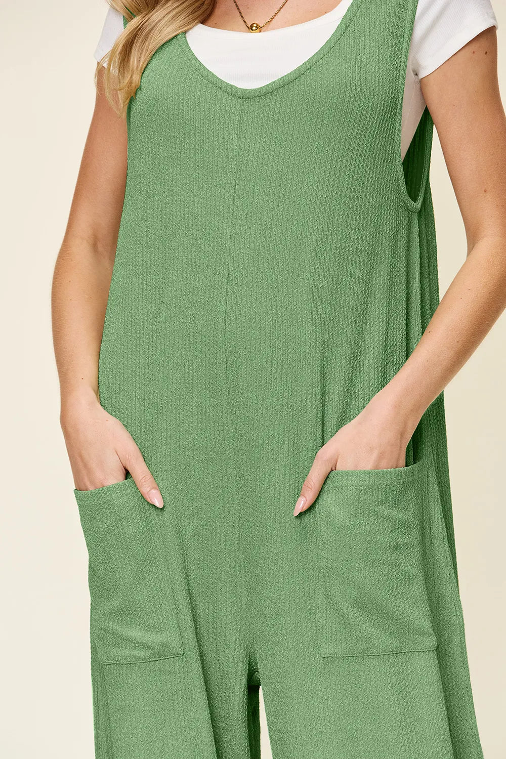 Image of Double Take Full Size Texture Sleeveless Wide Leg Jumpsuit | Queeble.shop