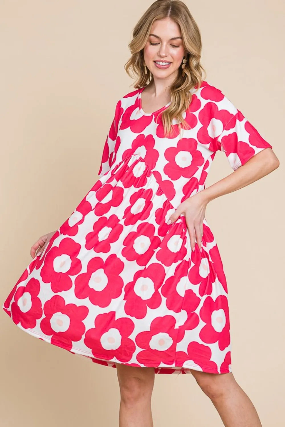 Image of BOMBOM Flower Print Ruched Dress | Queeble.shop