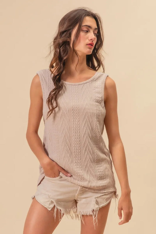 Image of BiBi Textured Sweather Knit Twist Back Sleeveless Top | Queeble.shop