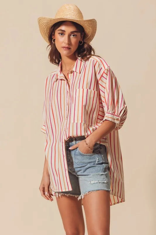 Image of SO ME Multicolored Stripe Button Down Shirt | Queeble.shop