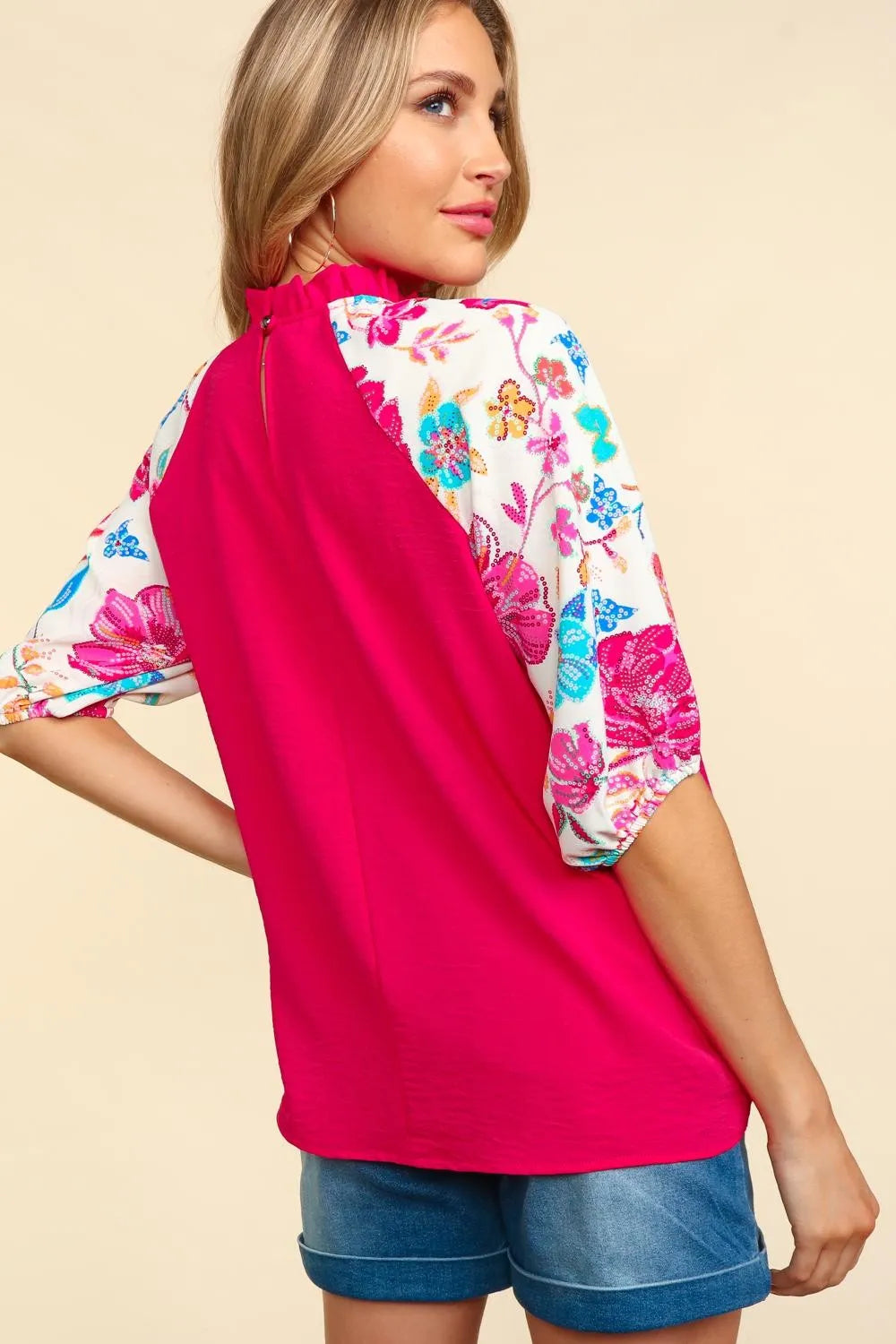 Image of Haptics Frill Mock Neck Half Sleeve Blouse | Queeble.shop