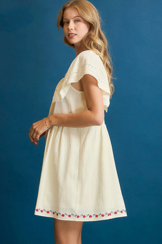 Image of Umgee Embroidered Floral Flutter Sleeve Mini Dress | Queeble.shop