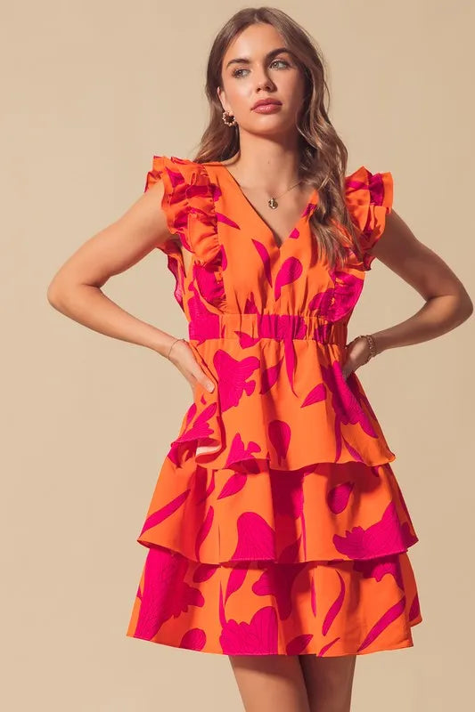 Image of SO ME Floral V Neck Layered Dress with Elasticized Waist | Queeble.shop