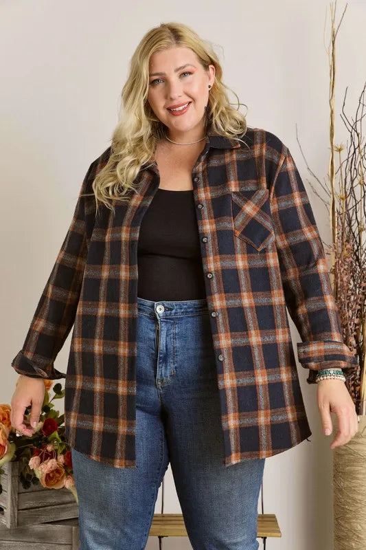 Image of ADORA Full Size Button Down Flannel Shirt Plus Size | Queeble.shop