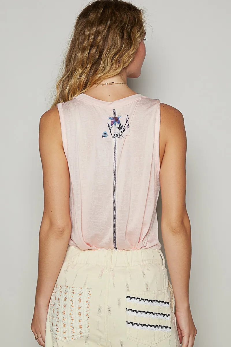 Image of POL Floral Detail Pocket Patch Tank Top | Queeble.shop