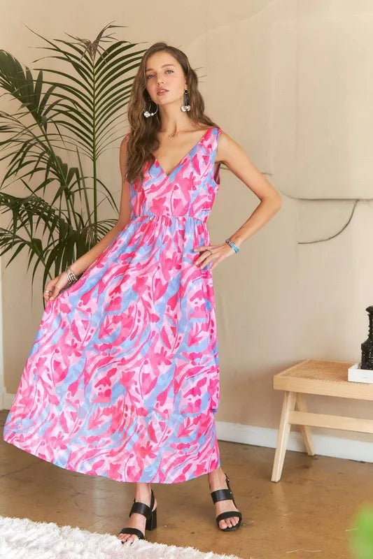 Image of ADORA Abstract Floral V-Neck Maxi Dress | Queeble.shop