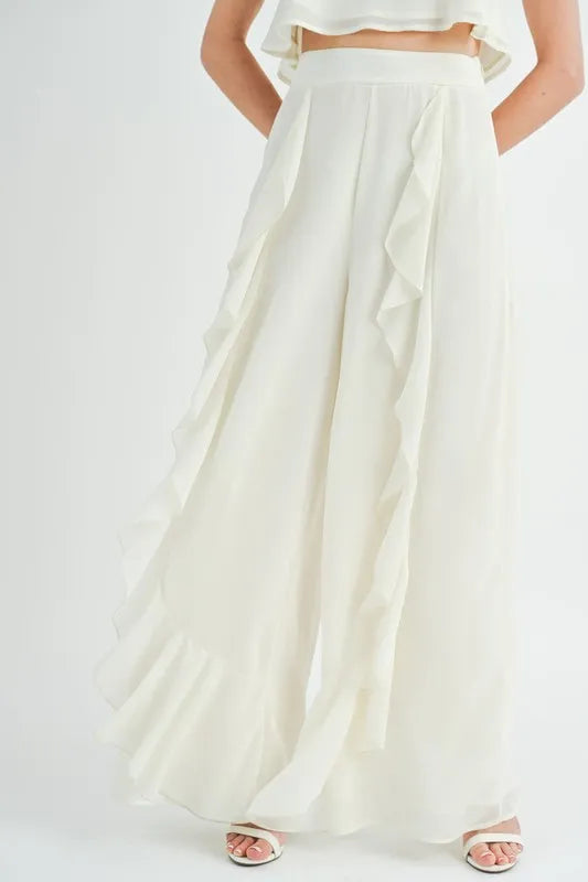 Image of MABLE Crop Cami and Ruffled Wide Leg Pants Set | Queeble.shop