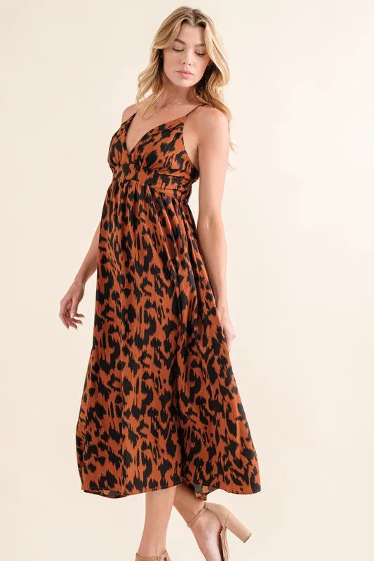 Image of And The Why Leopard Print Plunge Maxi Dress | Queeble.shop