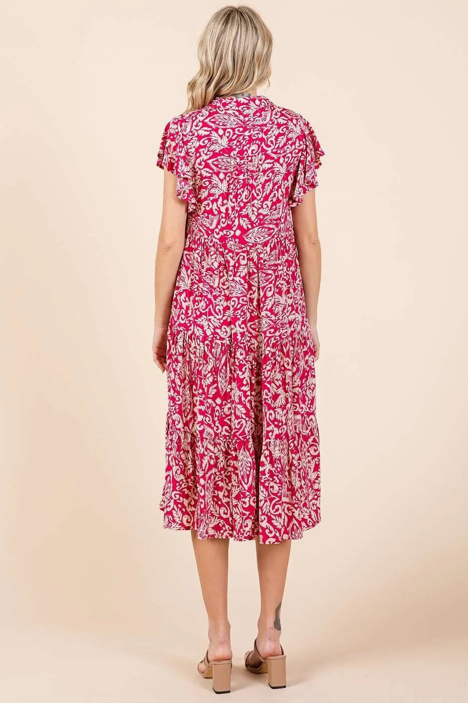 Image of Mittoshop Abstract Print Ruffle Tier Midi Dress | Queeble.shop