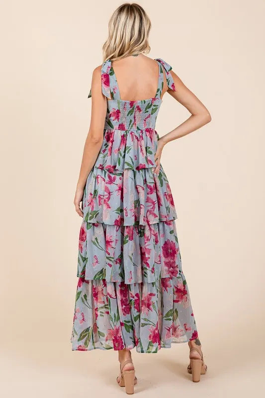 Image of Mittoshop Layered Floral Sweetheart Neck Maxi Dress | Queeble.shop