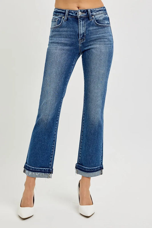 Image of RISEN Mid Rise Ankle Straight Cuffed Jeans | Queeble.shop