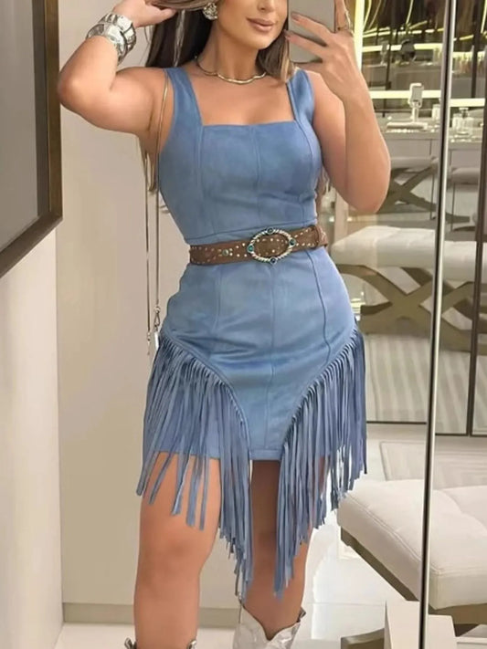 Image of Fringe Square Neck Bodycon Mini Dress | Queeble.shop