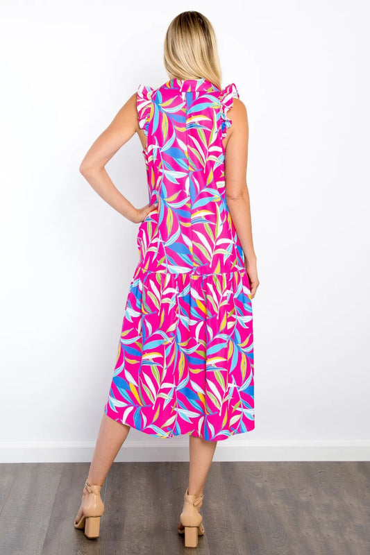 Image of Be Stage Print Ruffled Midi Dress with Pockets | Queeble.shop