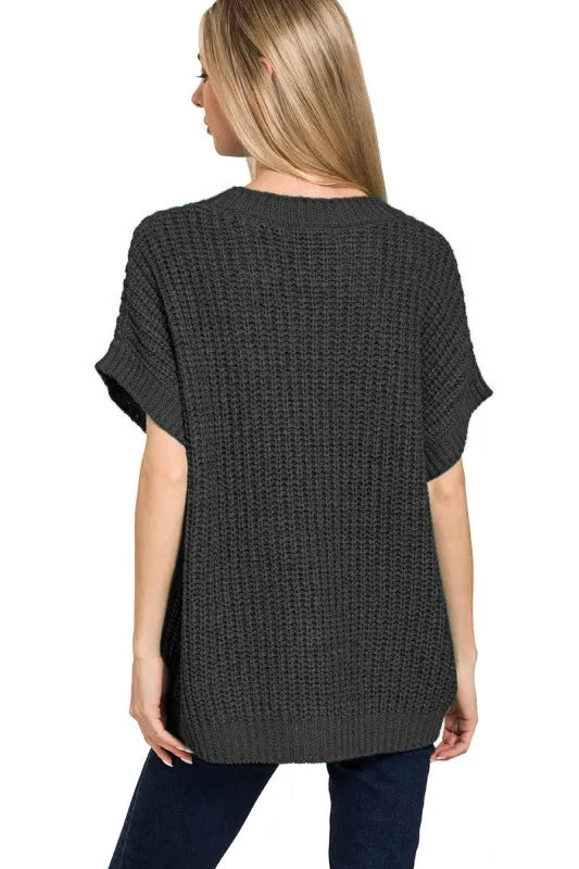 Image of Zenana Short Sleeve Round Neck Sweater | Queeble.shop